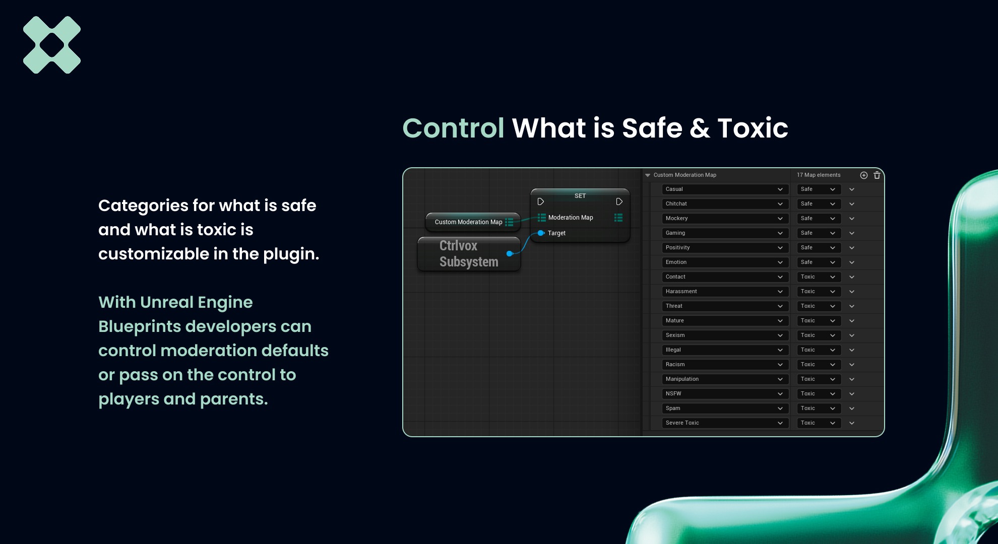 Customizable safe and toxic categories controlled through Unreal Engine Blueprints